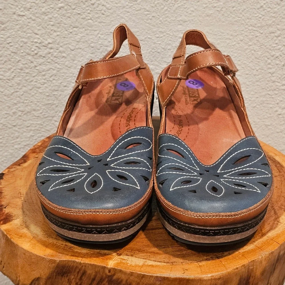Pikolinos Granada W0W-1985 Leather Platform Wedge Sandals Floral Cutout 38/8